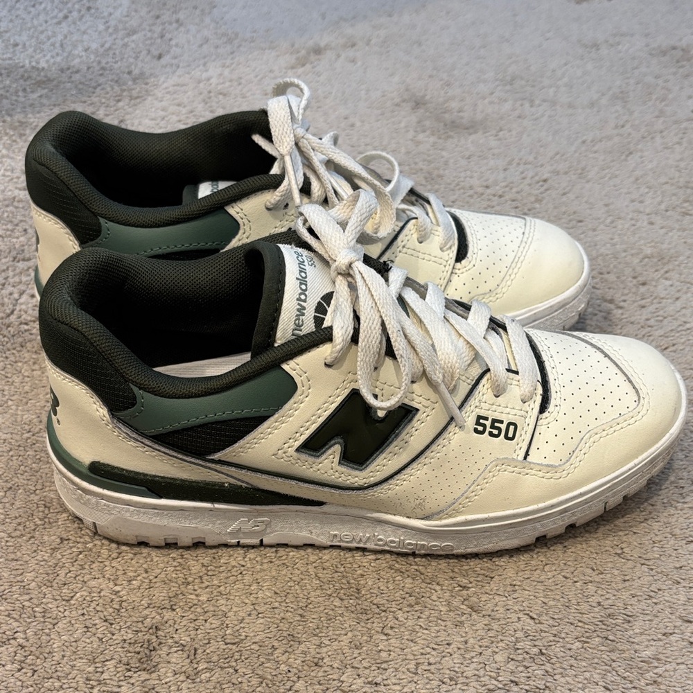 New Balance 550 White and Dark Green Sneakers